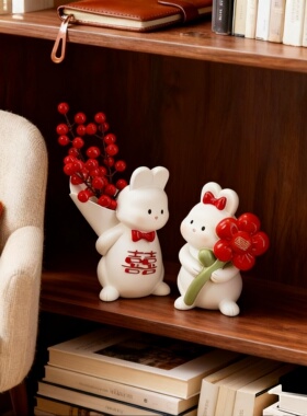 新中式手绘兔子树脂摆件套组