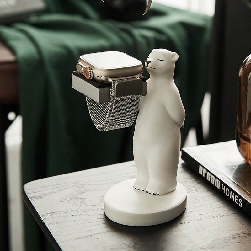 创意北极熊手表充电支架装饰摆件