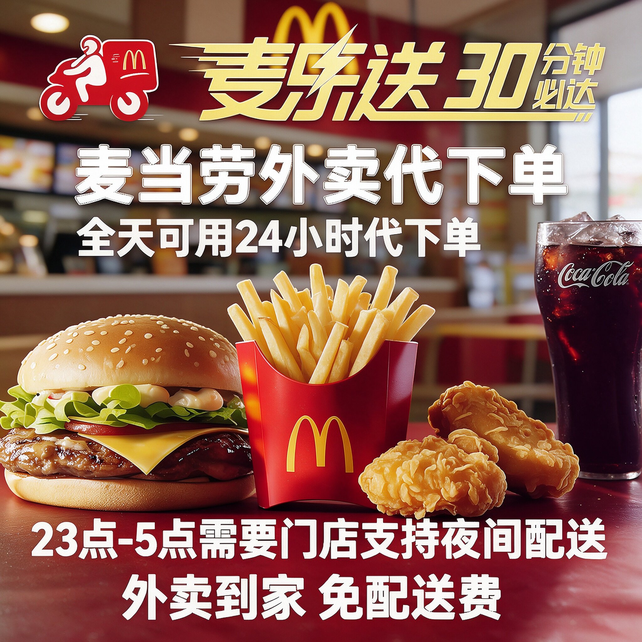 麦当劳外卖麦乐送免配送费板烧麦辣汉堡薯条可乐代下单多人套餐