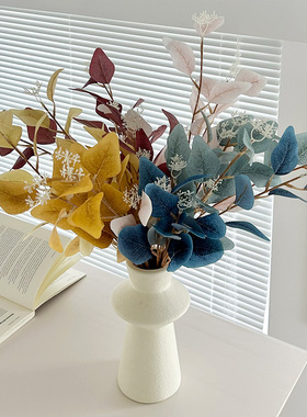 3叉带果桉树叶ins仿真绿植尤加利苹果叶婚庆插花叶材家居装饰摆件