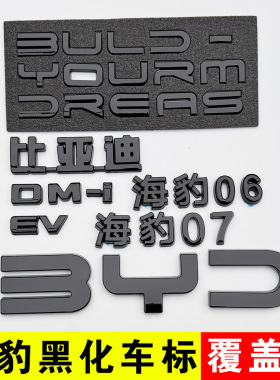 比亚迪海豹06 07DMI黑化字体免拆覆盖款黑色车标贴车头前标套件EV