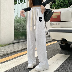 潮流女款辣妹时尚秋冬棉米尼绒秋装毛巾绣阔腿裤女卫裤