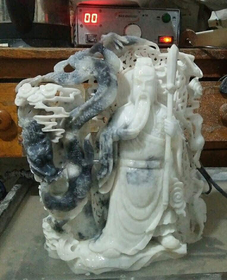 蓝田玉关公摆件 天然玉石武财神关帝工艺品 玉雕关羽像