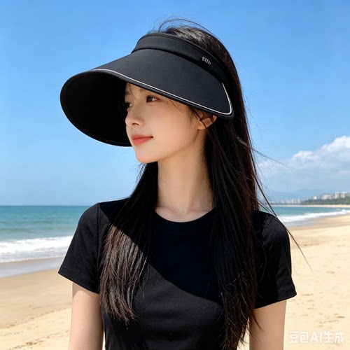 蕉下26款BM554蛋卷帽黑胶防晒可折叠防紫外线侧脸空顶太阳秋帽子