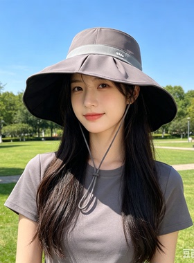 蕉下贝壳渔夫帽BM507丝绒黑胶防晒帽大檐女防紫外太阳帽遮阳帽子