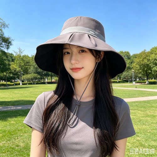 蕉下贝壳渔夫帽BM507丝绒黑胶防晒帽大檐女防紫外太阳帽遮阳帽子