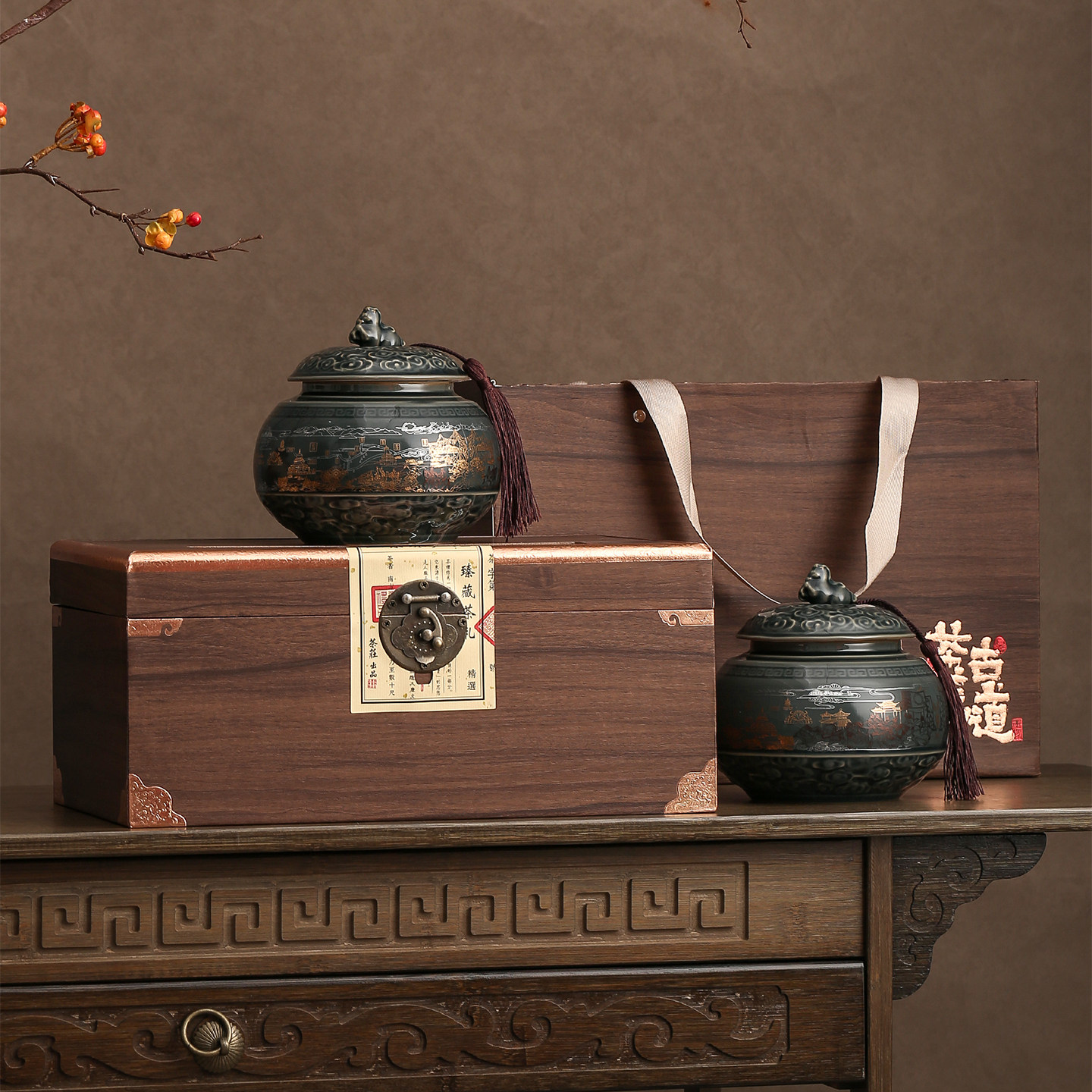 陶瓷茶叶罐家用密封空罐子家用存茶罐批发高档木盒空礼盒送礼礼品