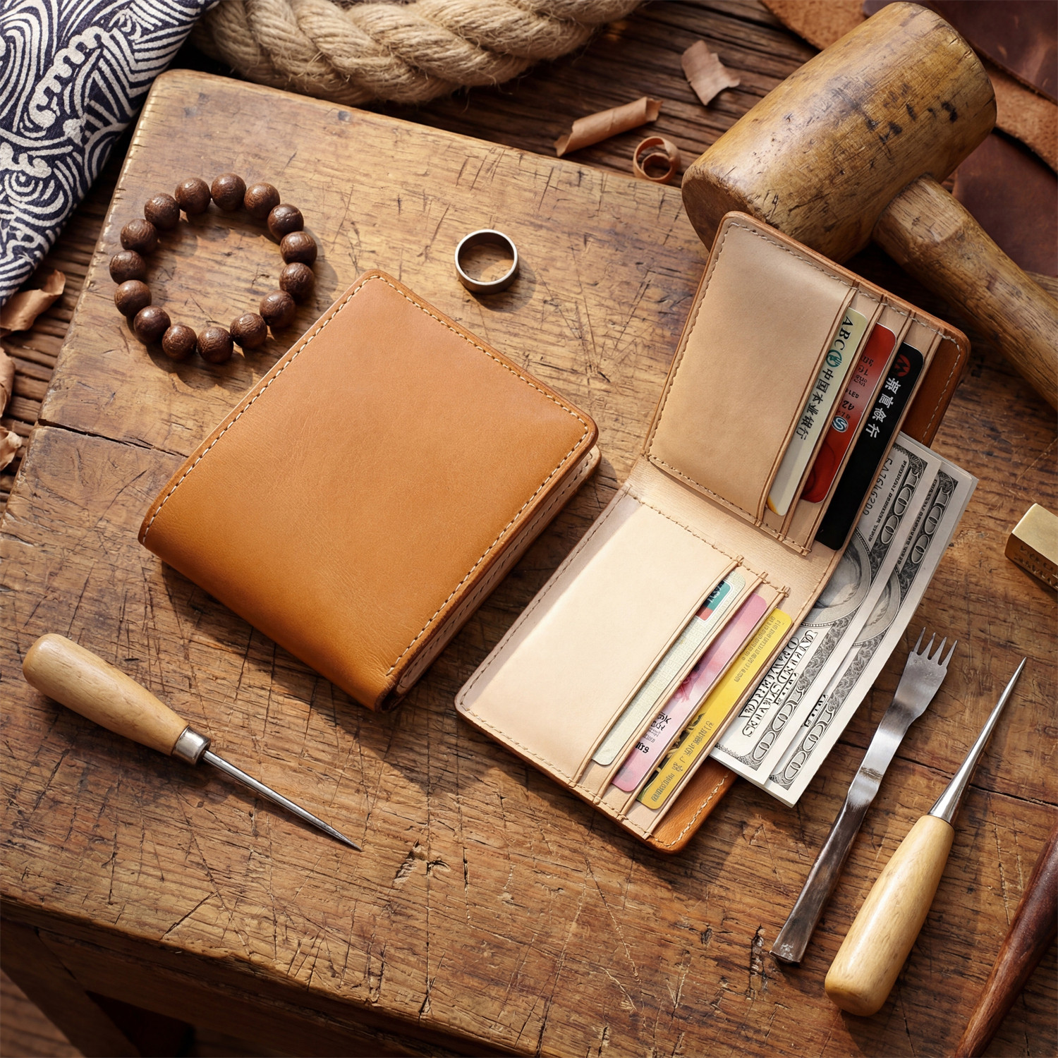 复古手工植鞣皮钱包男短款真皮钱夹头层牛皮青年学生横款皮夹子潮