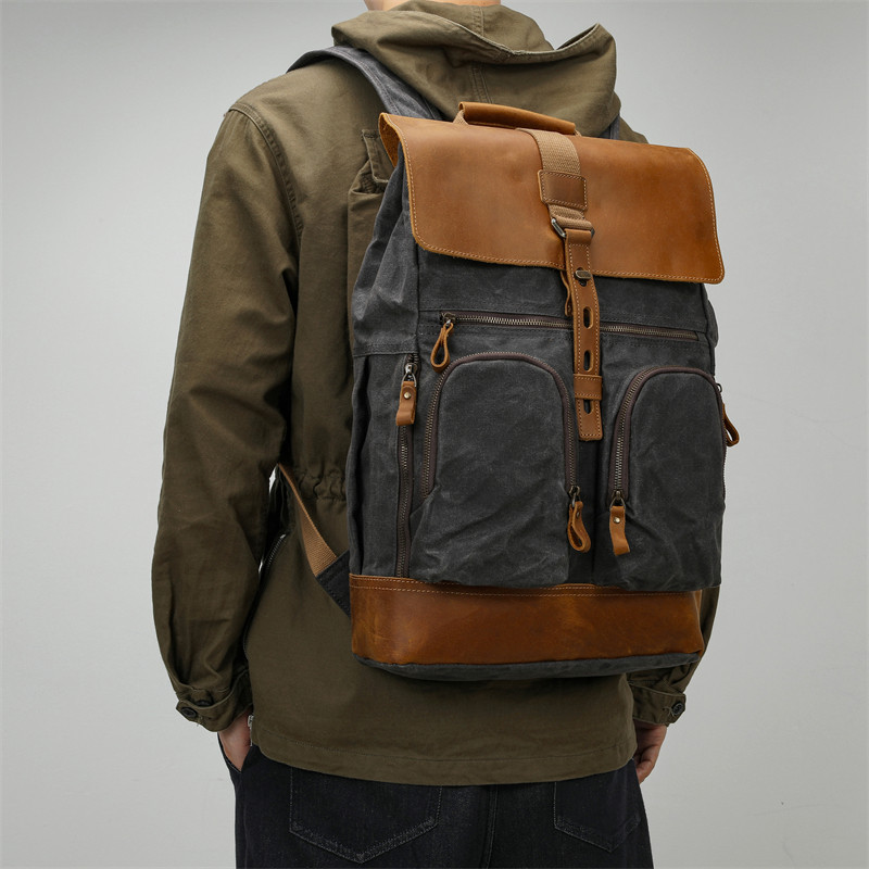 复古男士户外骑行帆布包登山徒步双肩包露营探险背包大容量电脑包
