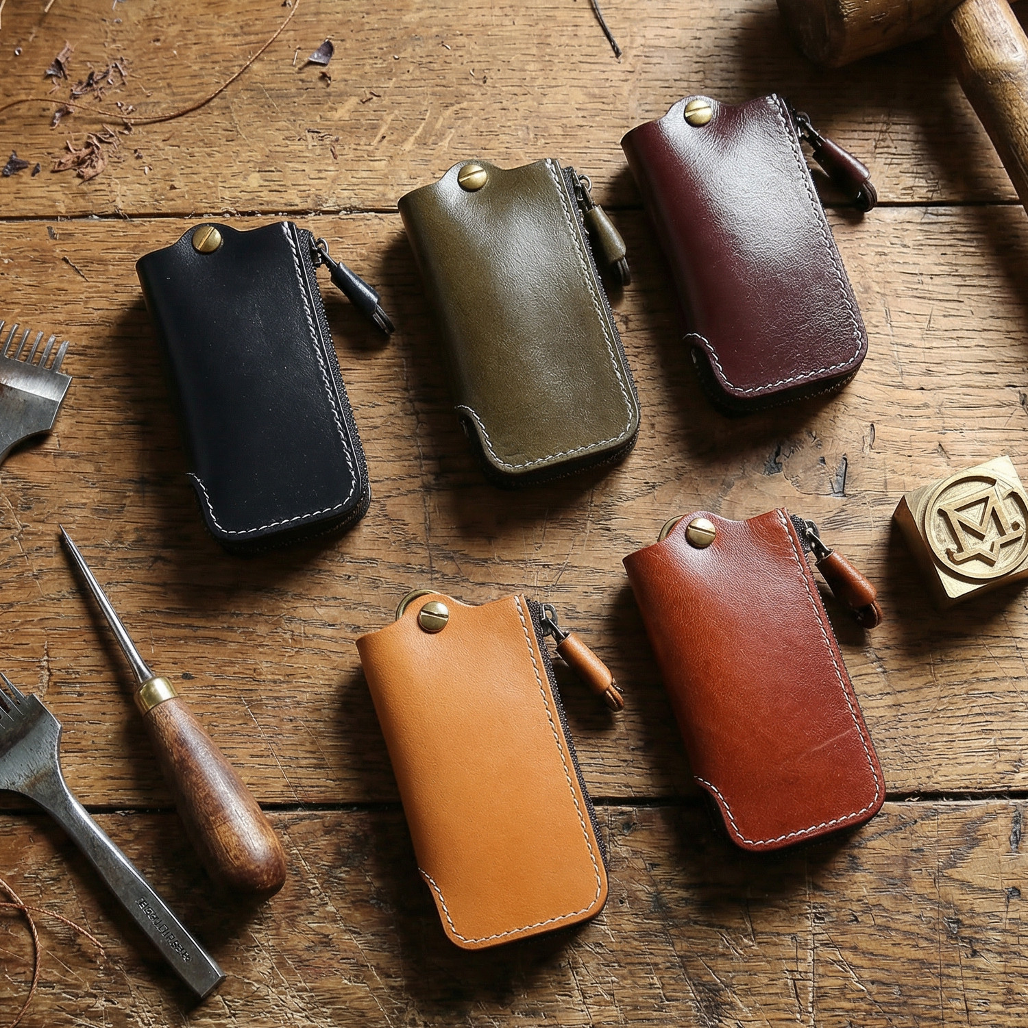 男士复古头层牛皮汽车钥匙包女士腰挂真皮多功能拉链大容量锁匙包