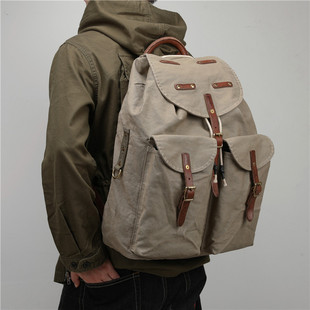男士户外旅行包水洗复古帆布包伞兵重工做旧机车背包大容量双肩包