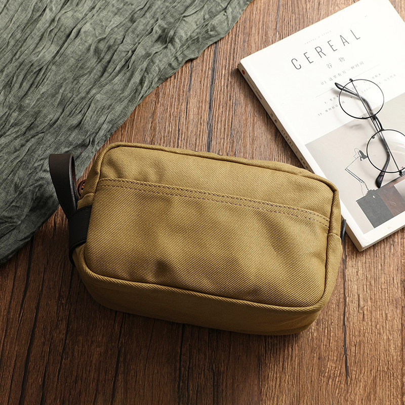 男士手工防水复古油蜡帆布洗漱包大容量长款手拿包女化妆包手拎包