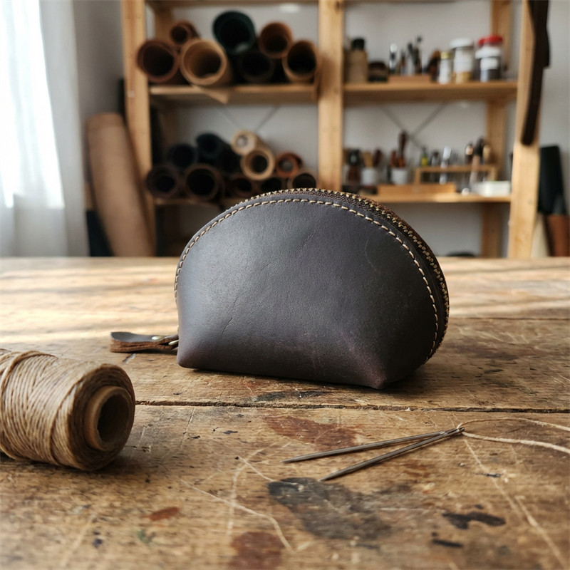 男女士复古头层牛皮贝壳钱包手拿短款迷你真皮小零钱包硬币包皮夹