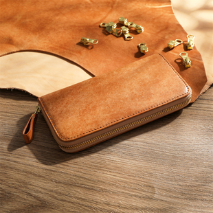 植鞣头层牛皮高级男士长款钱包真皮拉链横款钱夹大容量复古手包