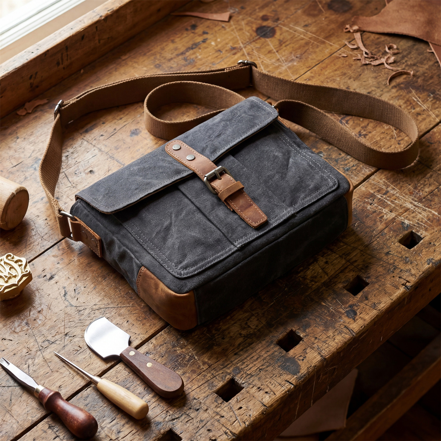 复古男士休闲防水帆布斜挎包青年男包欧美风单肩包挎包男式包包2