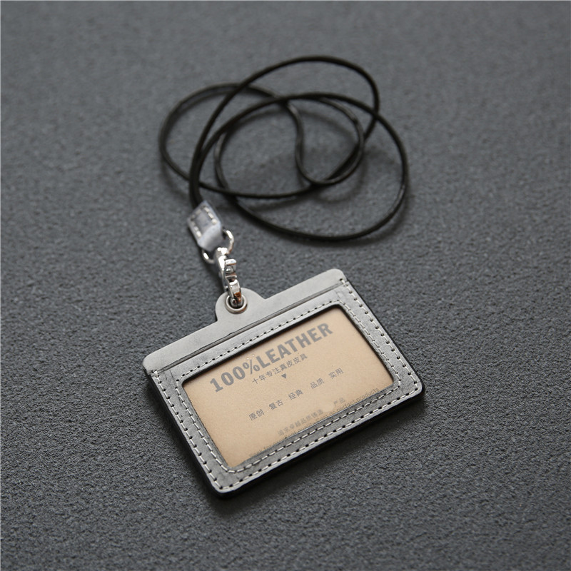 男女休闲纯头层牛皮工作牌工作证