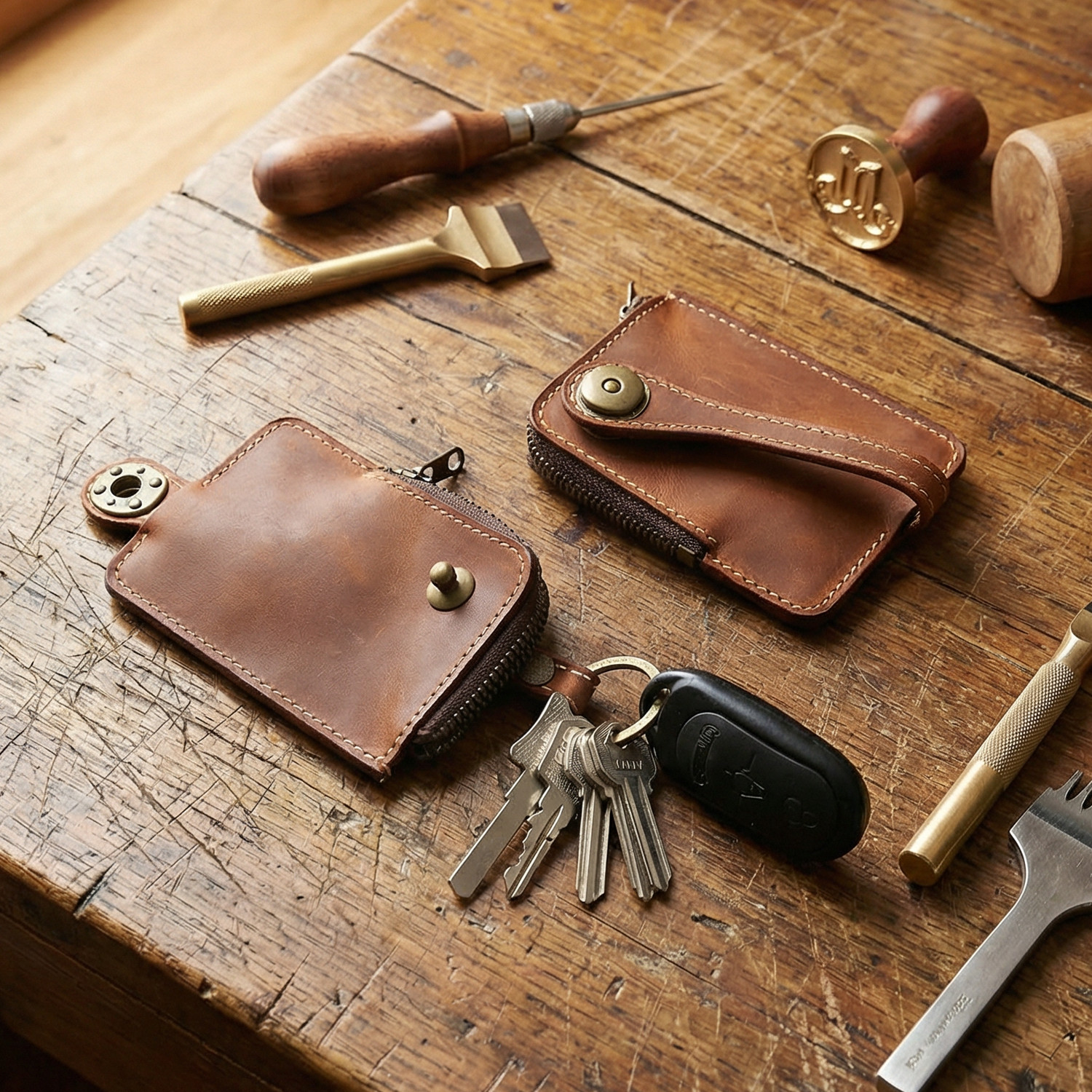复古真皮多功能钥匙包抽拉式头层疯马牛皮锁匙包大容量男士车钥匙