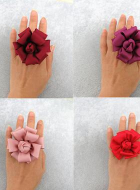 玫瑰花布艺花朵舞蹈演出戒指女