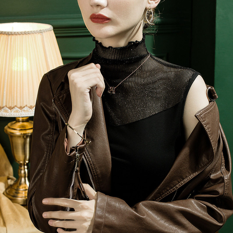 2026秋季新款高领打底衫女修身春款内搭洋气亮丝网纱上衣小衫无袖