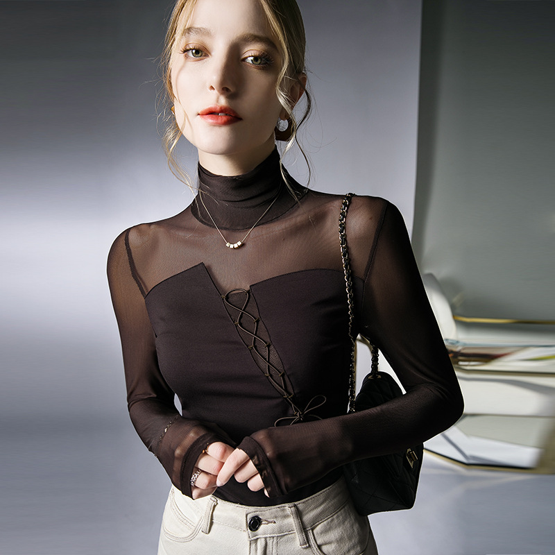 性感高领拉丁舞上衣女长袖秋冬新款交谊国标摩登舞表演服舞蹈练功