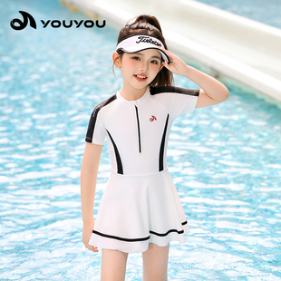 备 中大童泡温泉女防晒速干泳衣装 儿童泳衣女童连体裙式 2026年新款