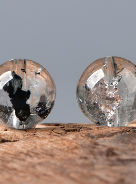 天然水晶黑闪灵散珠圆珠diy配件半成品串珠手串项链饰品散珠圆珠