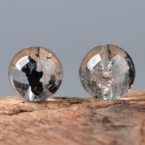 天然水晶黑闪灵散珠圆珠DIY配件