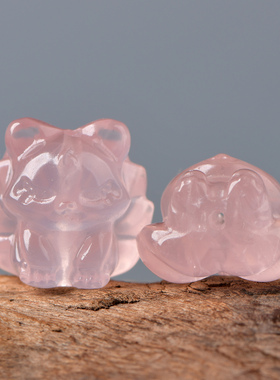 天然粉水晶九尾狐雕刻散件diy手工饰品配件材料配串珠单珠配件