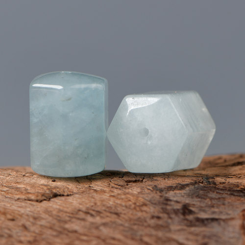 天然水晶海蓝宝蓝天白云六棱桶珠