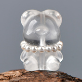 天然水晶冰晶小熊雕刻件DIY手工饰品配饰串珠雕刻珠散珠子