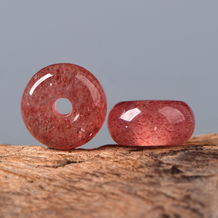 天然水晶草莓晶平安扣吊坠diy串珠项链礼物项链圆形扣鸽血红水晶