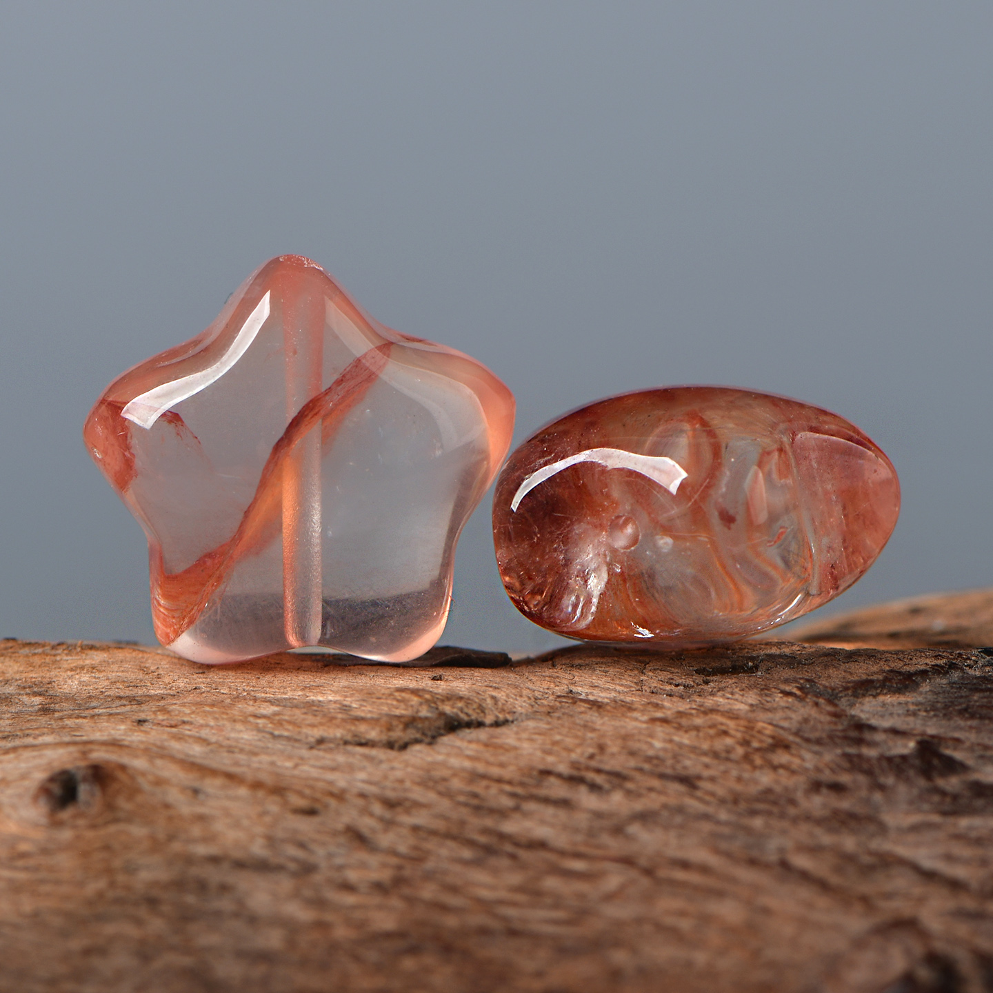 天然水晶红胶花五角星散珠