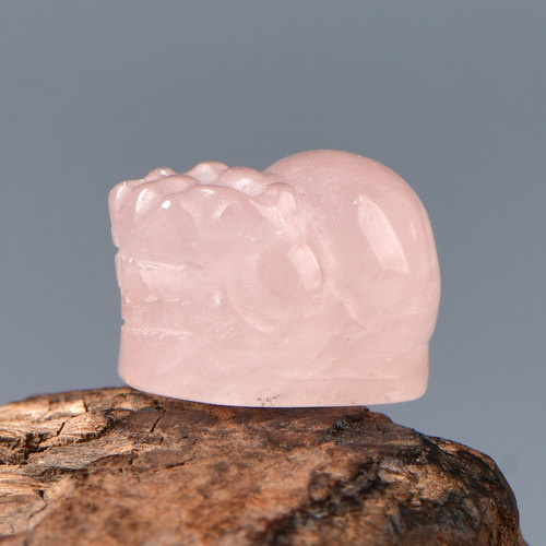 天然粉水晶小貔貅通孔diy