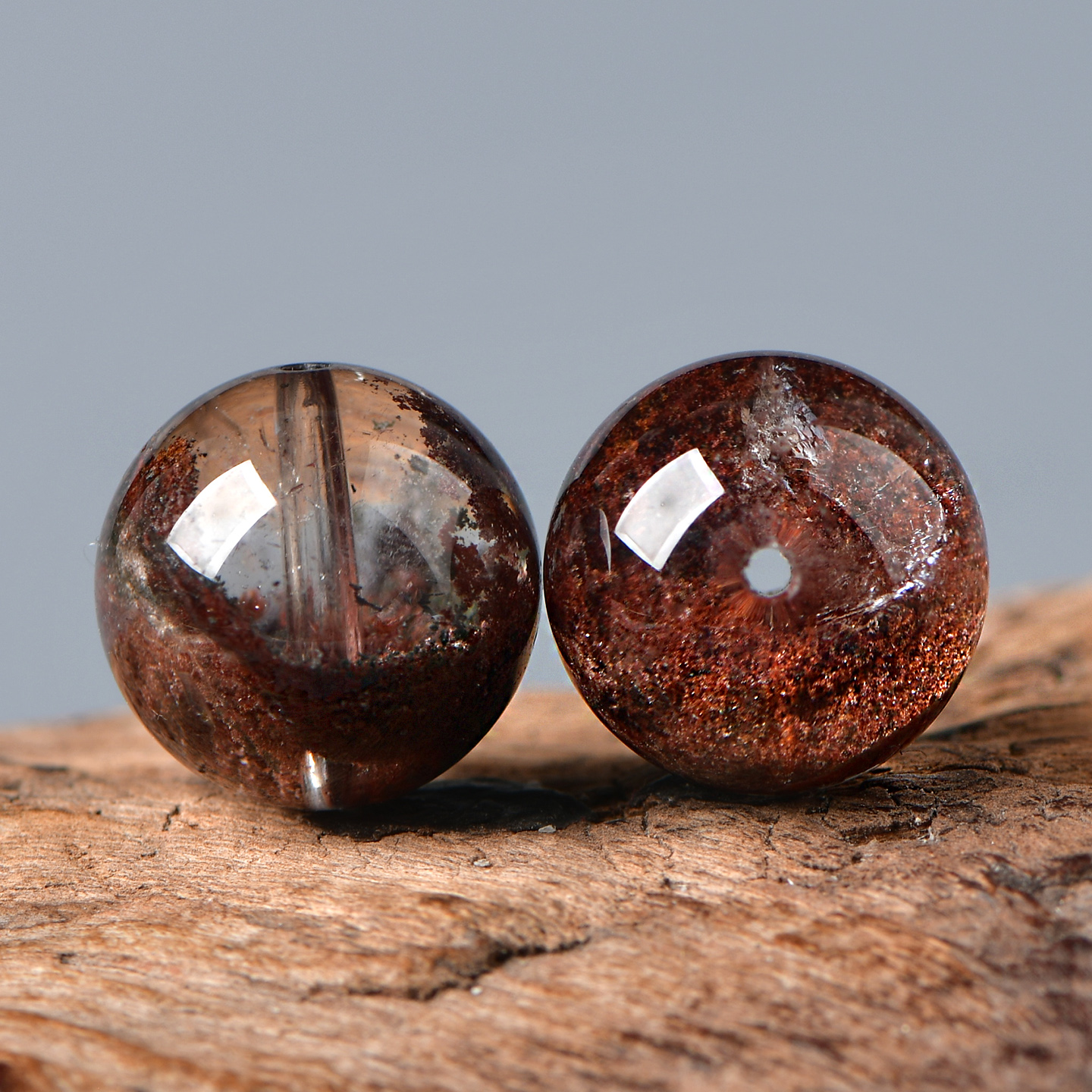 天然水晶飘花幽灵圆珠散珠子