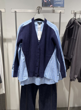 UR国内2025秋季女装设计感撞色拼接条纹针织开衫UWU950029