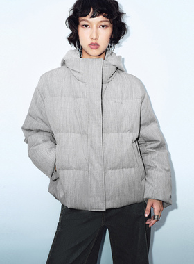 UR国内2025冬季女装潮流假两件连帽抽绳绗缝羽绒服UYV150036