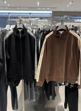 UR国内2025冬季男装休闲运动撞色条纹拉链夹克外套UUY150010