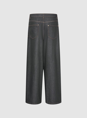 UR国内2025冬季女装潮流撞色明线系带阔腿牛仔长裤UWJ860007