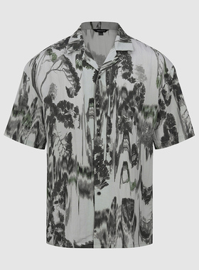 UR国内2025秋季男装时尚休闲度假风晕染开襟衬衫UMF250091