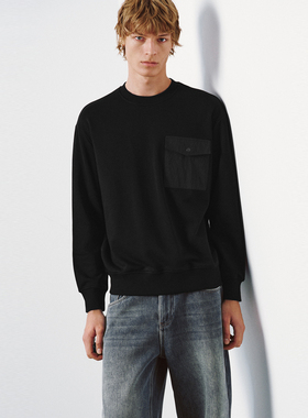 UR国内2025冬季男装休闲简约通勤贴袋圆领卫衣UUY450047