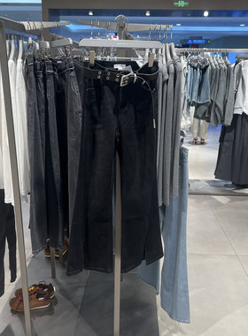 UR国内2025秋季女装时尚潮流开衩微喇修身牛仔长裤UYV850114