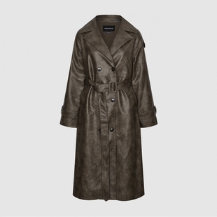 UR国内2025秋季女装琥珀复古流光风皮衣风衣外套UWH150059