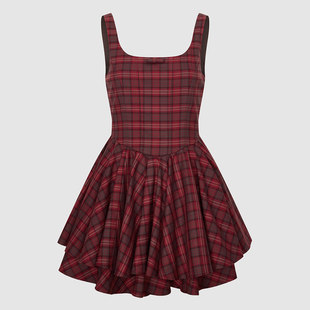 UR国内2026春季女都市复古格纹蝴蝶结双层摆连衣裙UYU760001