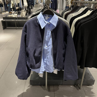 UR国内2025冬季女装拼接条纹假两件呢料外套UYY150091/150090