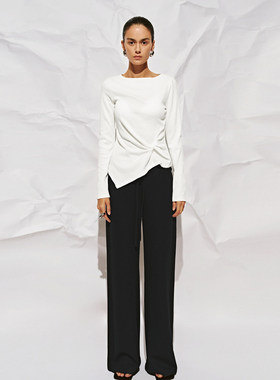 UR国内2026春季女装简约休闲松紧腰抽绳高腰喇叭裤UWB650006