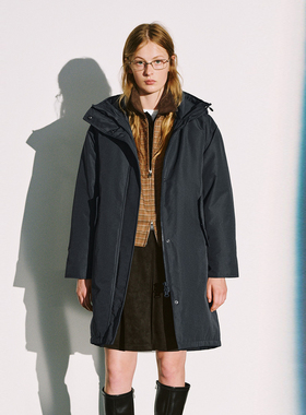 UR国内2025冬季女装休闲简约连帽立领长款羽绒外套UYL150107