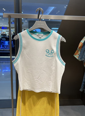 UR国内2025夏季女装休闲风撞色刺绣短款无袖背心UIU450015