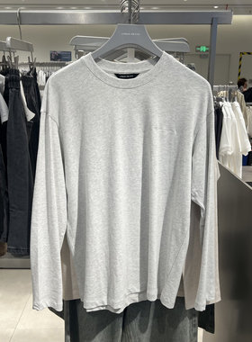 UR国内2025秋季男装气质字母刺绣棉质圆领长袖T恤UMM450120