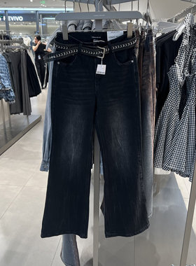 UR国内2025秋季女装摩登中性水洗腰带喇叭牛仔长裤UWJ850079