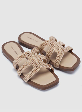 UR国内2025夏季女士休闲时尚度假风编织露趾拖鞋UAWS50085